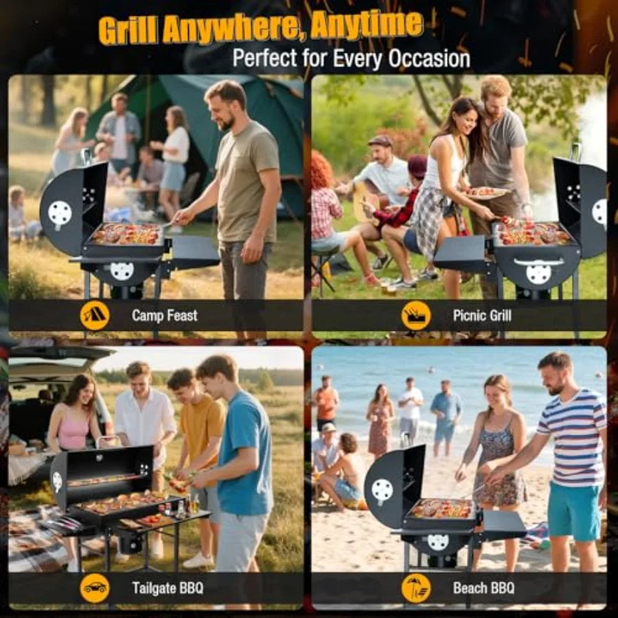 SHXI Charcoal BBQ Grill With Side Table For Backyard Grilling by S And B Enterprise