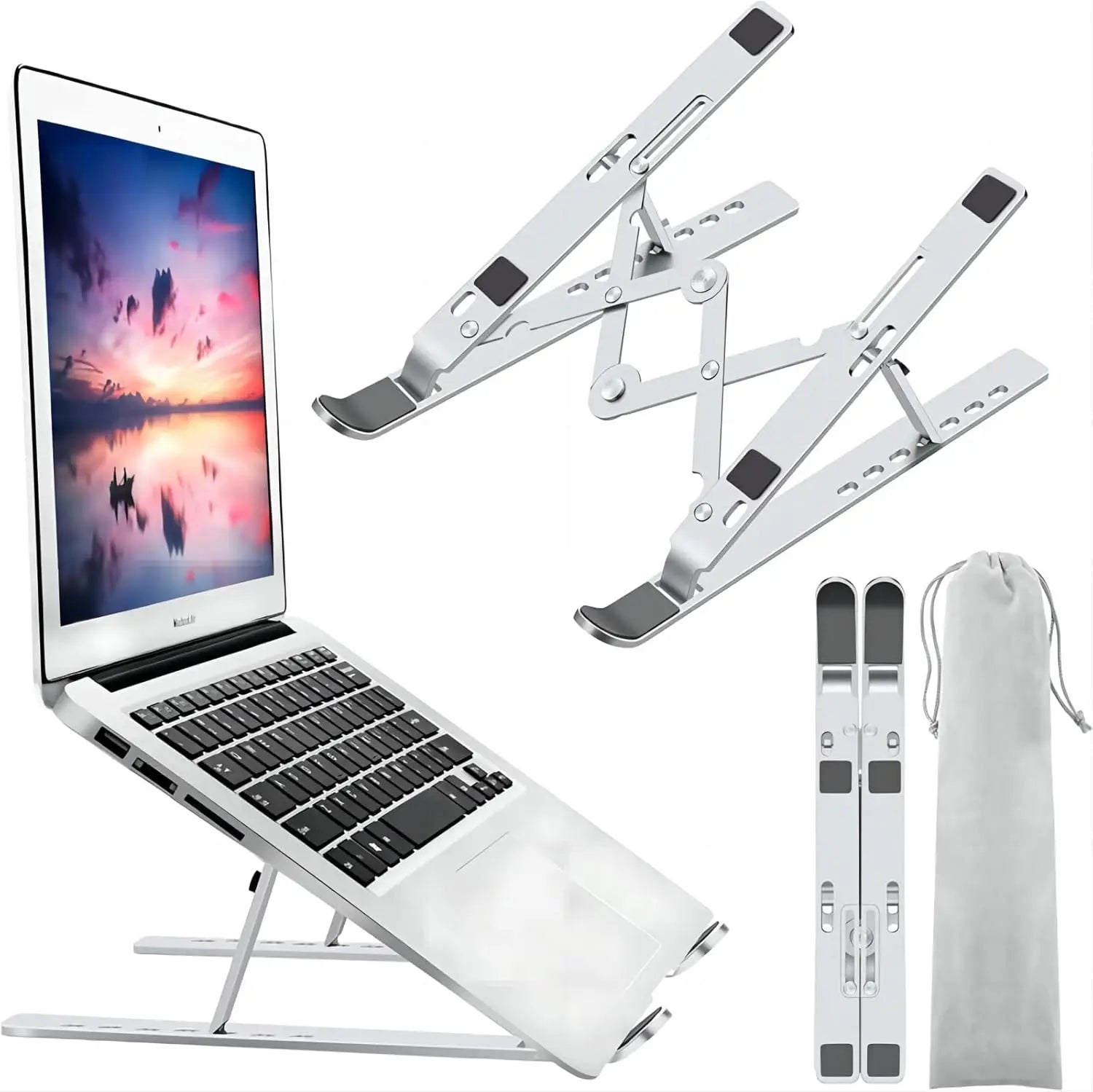 Ergonomic Aluminum Alloy Foldable Laptop Stand, 7 Adjustable Angles, Sand-Blasted Anti-Slip Stable Computer Holder by S And B Enterprise