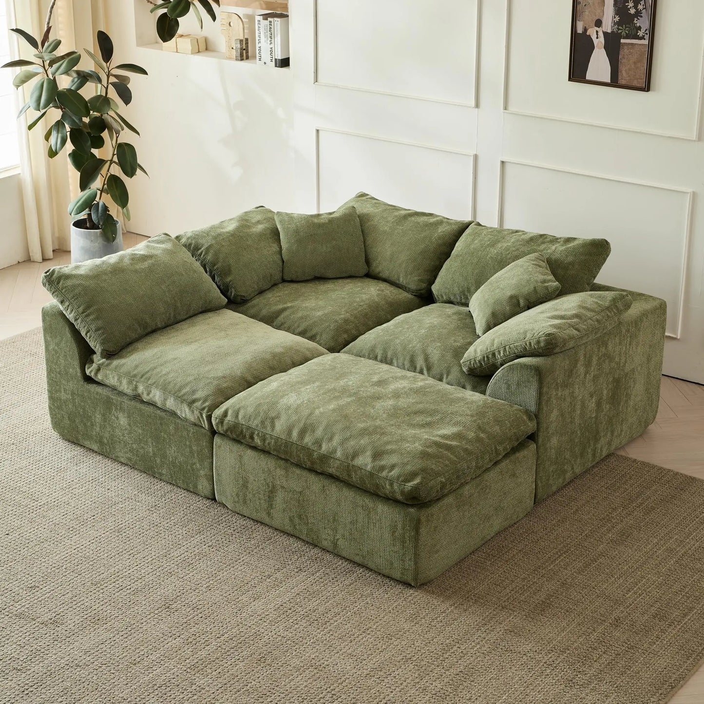 Yeflixvrau Modern Cloud L-Shaped Sofa Sectional With Ottoman