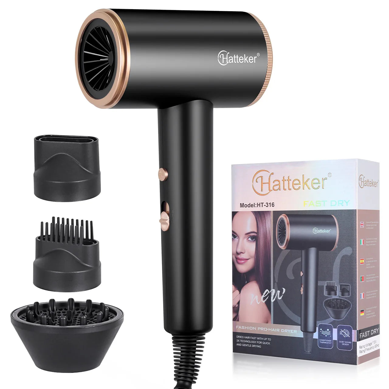 Hatteker High-Power Hair Dryer for Home Use Cold And Hot Air Student Dormitory Electric Blow Dryer Hairdryer