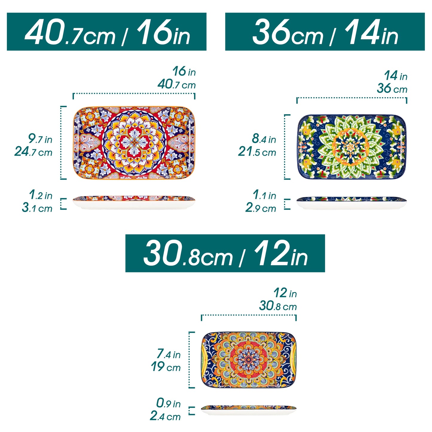 MALACASA Ceramic Rectangular Plates Set For Salad And Desserts