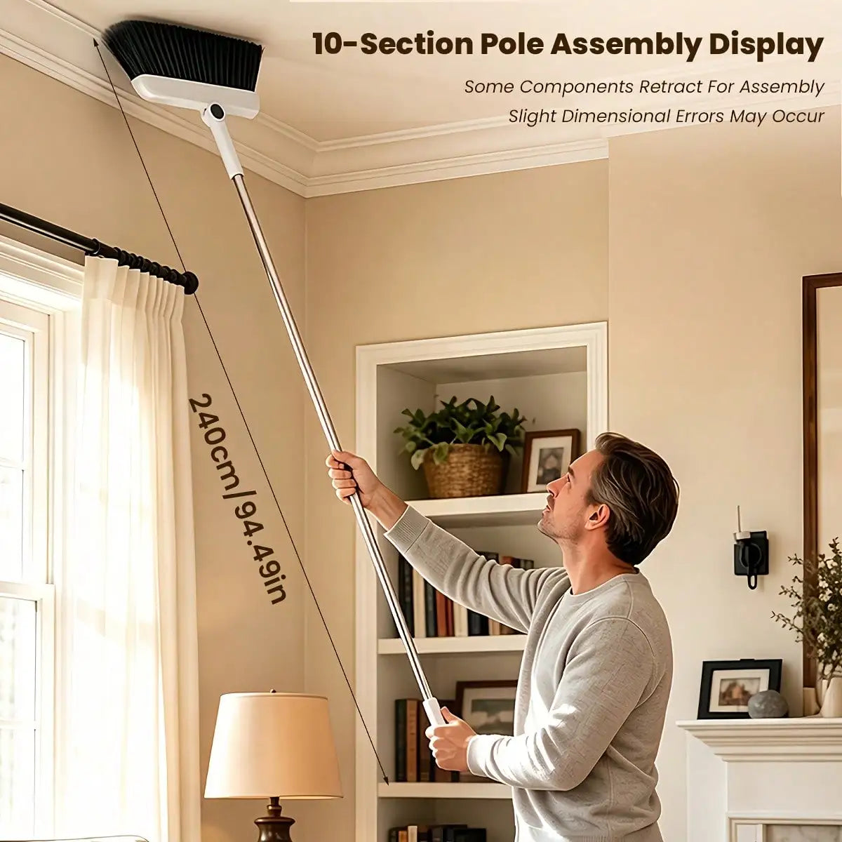 2-In-1 Foldable Broom And Dustpan Combo Set , Long Stainless Steel Handle Self-Cleaning Comb Teeth Floor Sweeping Kit, Windproof Dustpan For Pet Hair Quick Dust Removal, Household Cleaning Supplies For Home Dorm Office Bathro