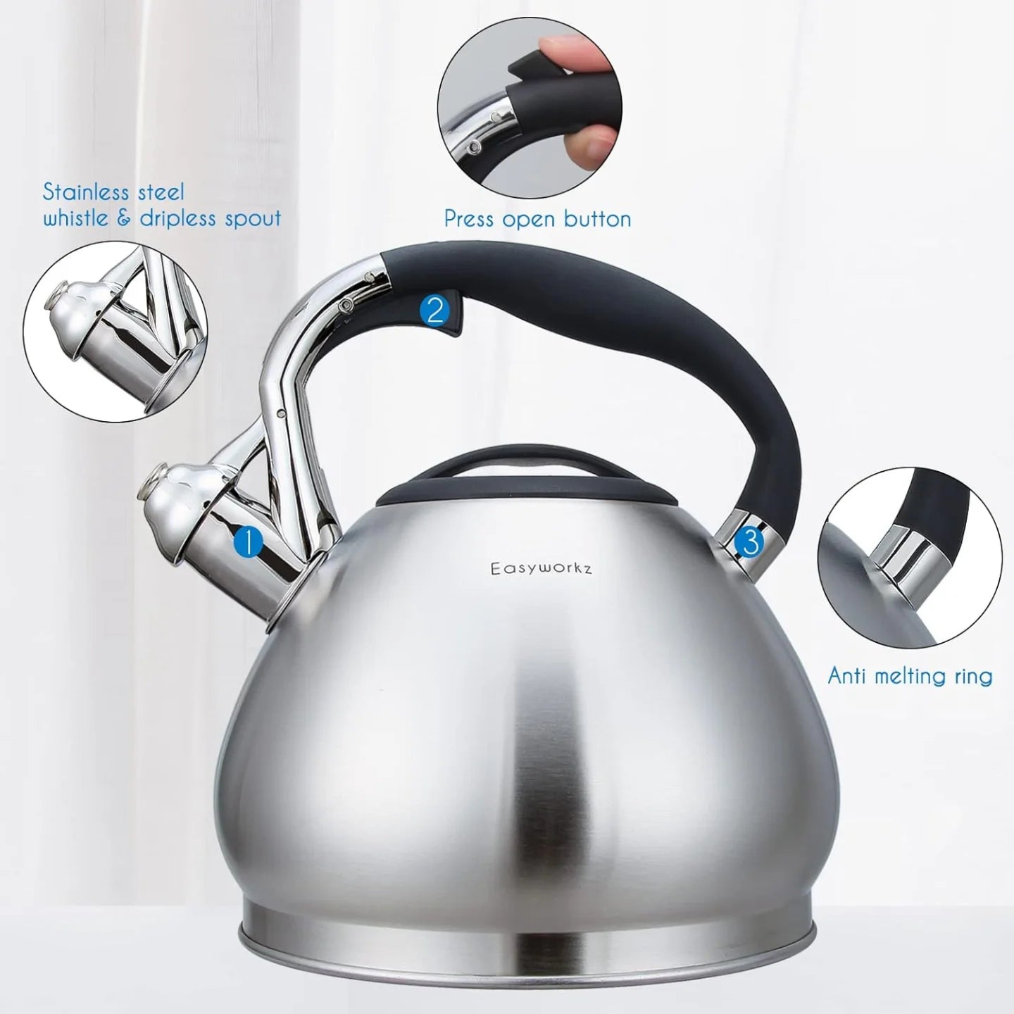 Easyworkz Whistling Tea Kettle Stainless Steel Induction Ready