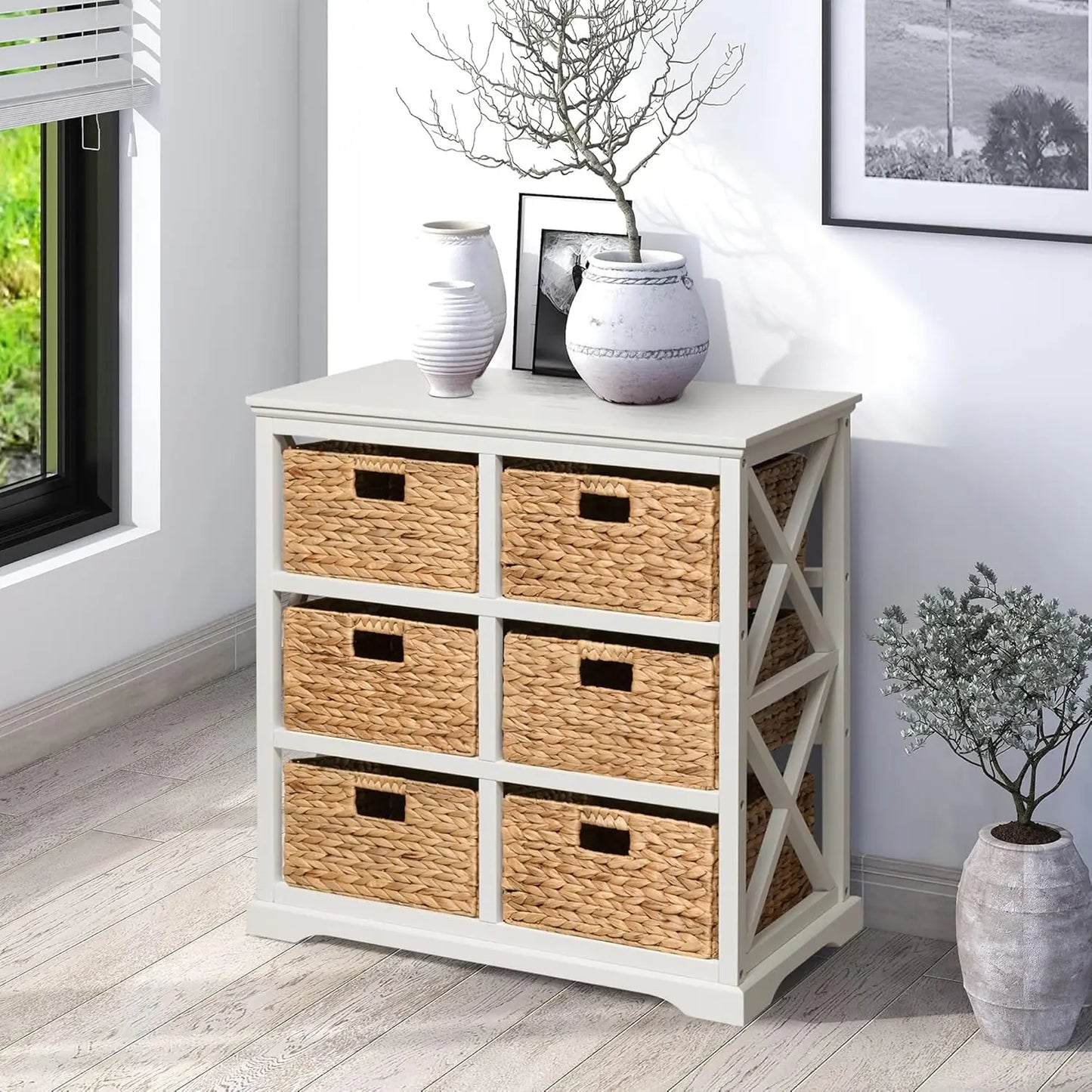 XMSJ Hampton Meadows 3-Tier X-Side End Storage Cabinet With Baskets