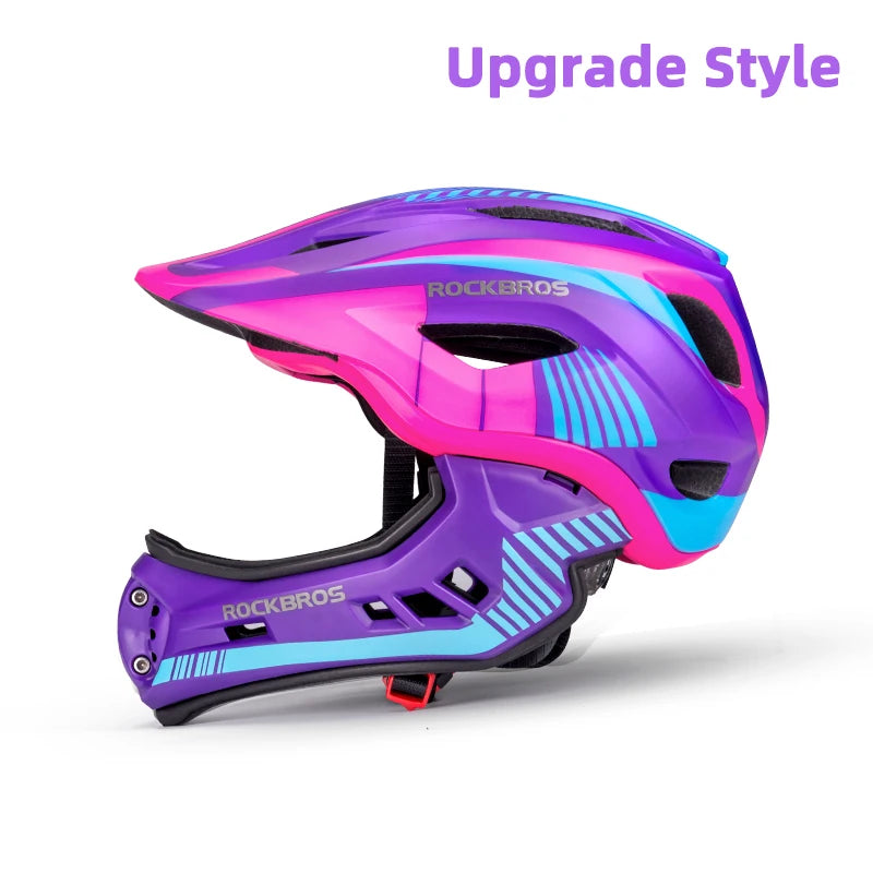 ROCKBROS child cross cycling helmet in purple pink blue with detachable full-face shield