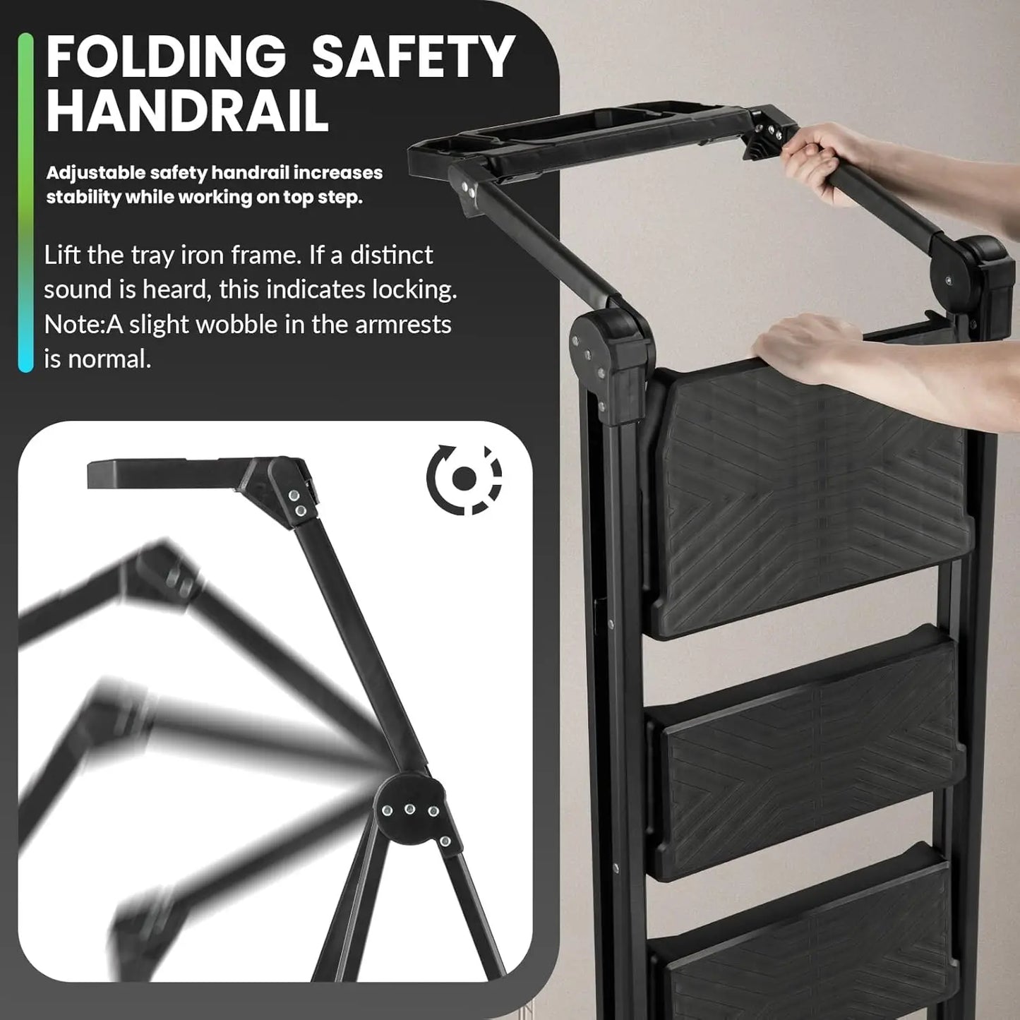 5 Step Ladder with Handrail & Tool Tray, 660 lbs Capacity, Anti-Slip Wide Pedal, Sturdy Steel for Home Kitchen Outdoor by S And B Enterprise