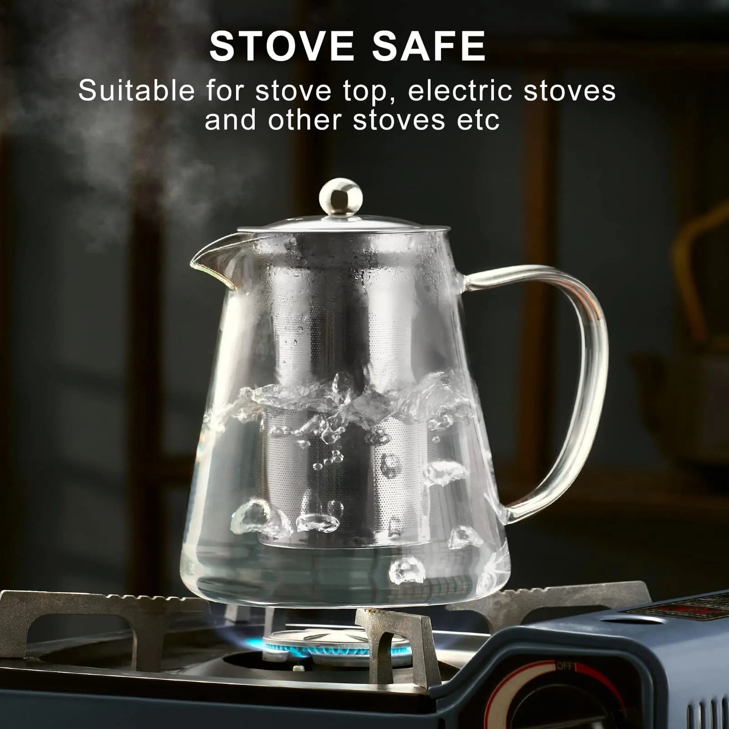 Glass Teapot Stovetop With Removable Stainless Steel Infuser For Camping by S And B Enterprise