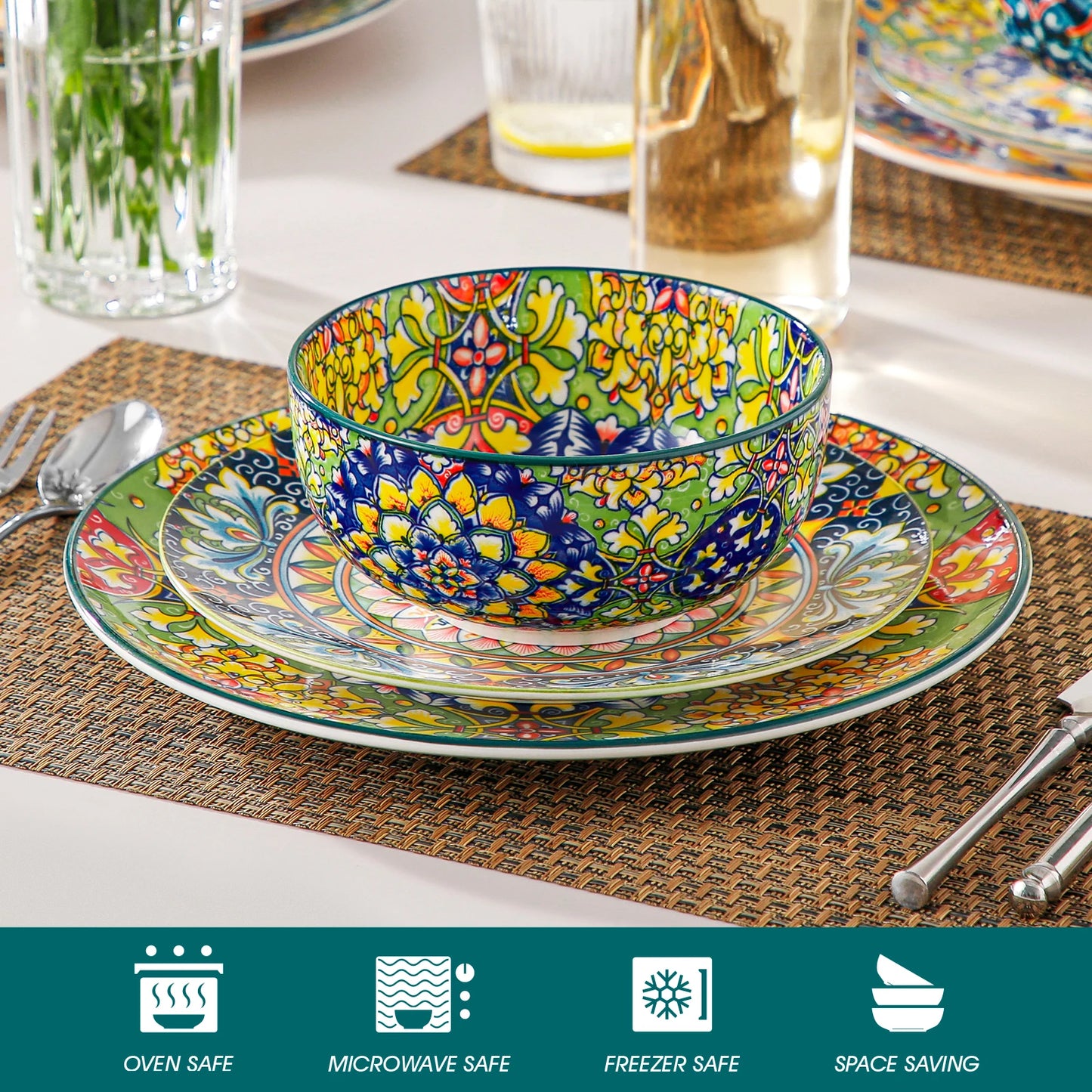 MALACASA Ceramic Bowls Set Bohemian Style Dinnerware