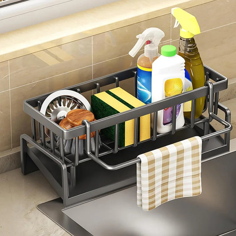 Kitchen Sink Organizer Carbon Steel with Tilted Water Tray Storage Rack for Sponge Brush 23×9×10cm by S And B Enterprise