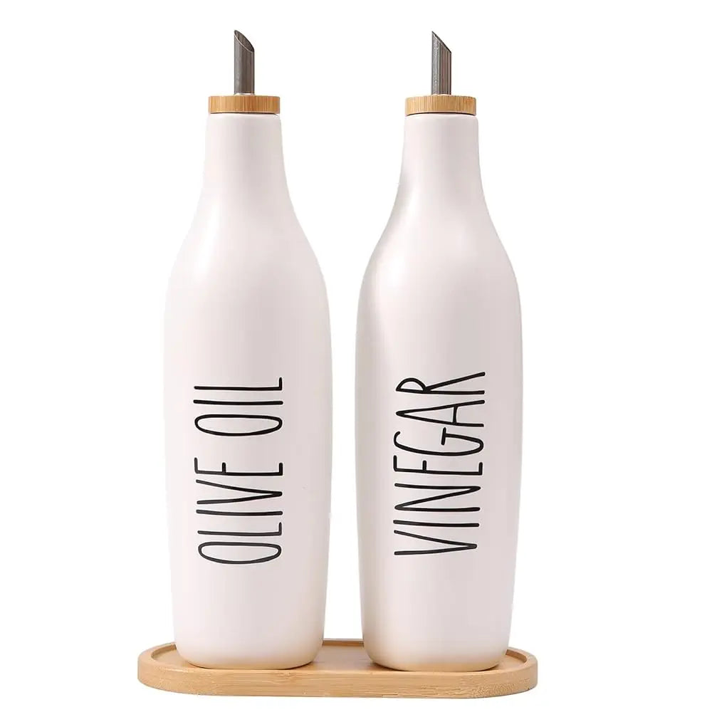 BONJEAN Olive Oil And Vinegar Dispenser Set Ceramic by S And B Enterprise