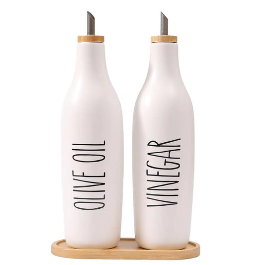 BONJEAN Olive Oil And Vinegar Dispenser Set Ceramic by S And B Enterprise