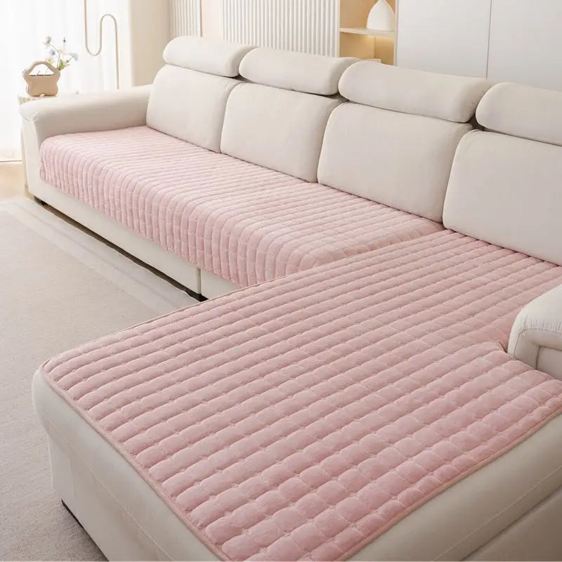 Plush Plaid Velvet Sofa Cushion Cover With Non Slip by S And B Enterprise