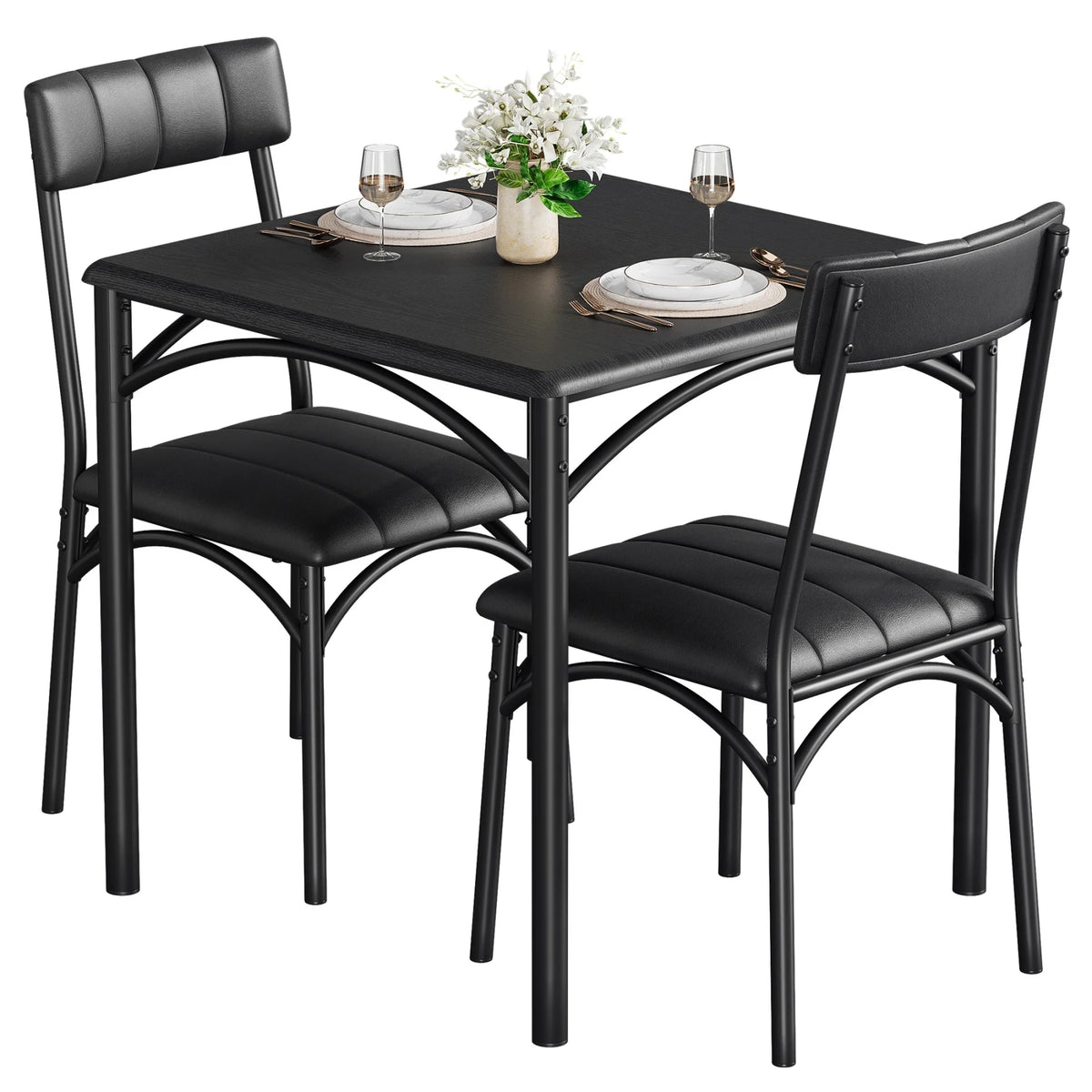 HiMISS Modern Compact Dining Table Set With Two Upholstered Chairs