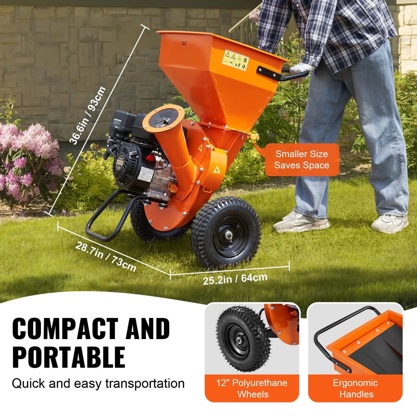 Wood Chipper Shredder Mulcher 7HP Gas Powered 212cc