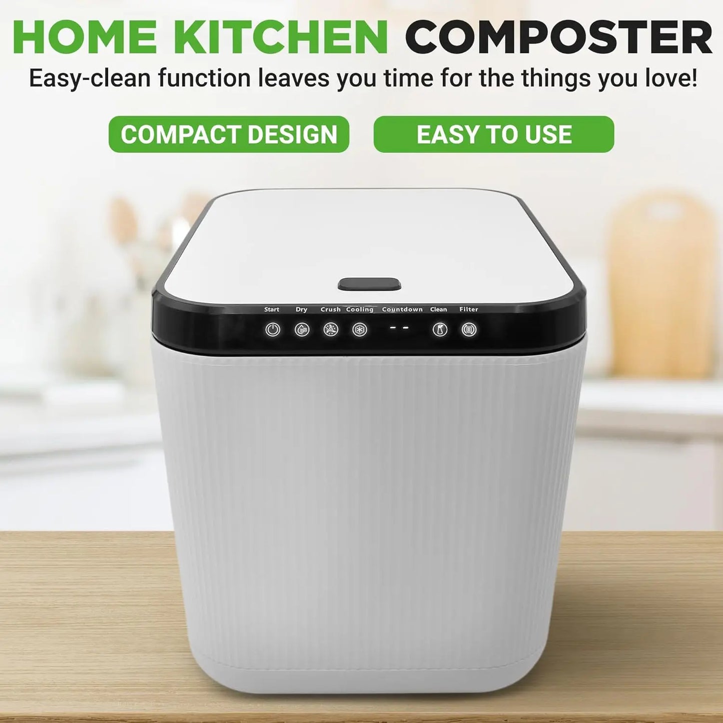 Electric Kitchen Composter With One-Button Operation Odorless Waste Bin