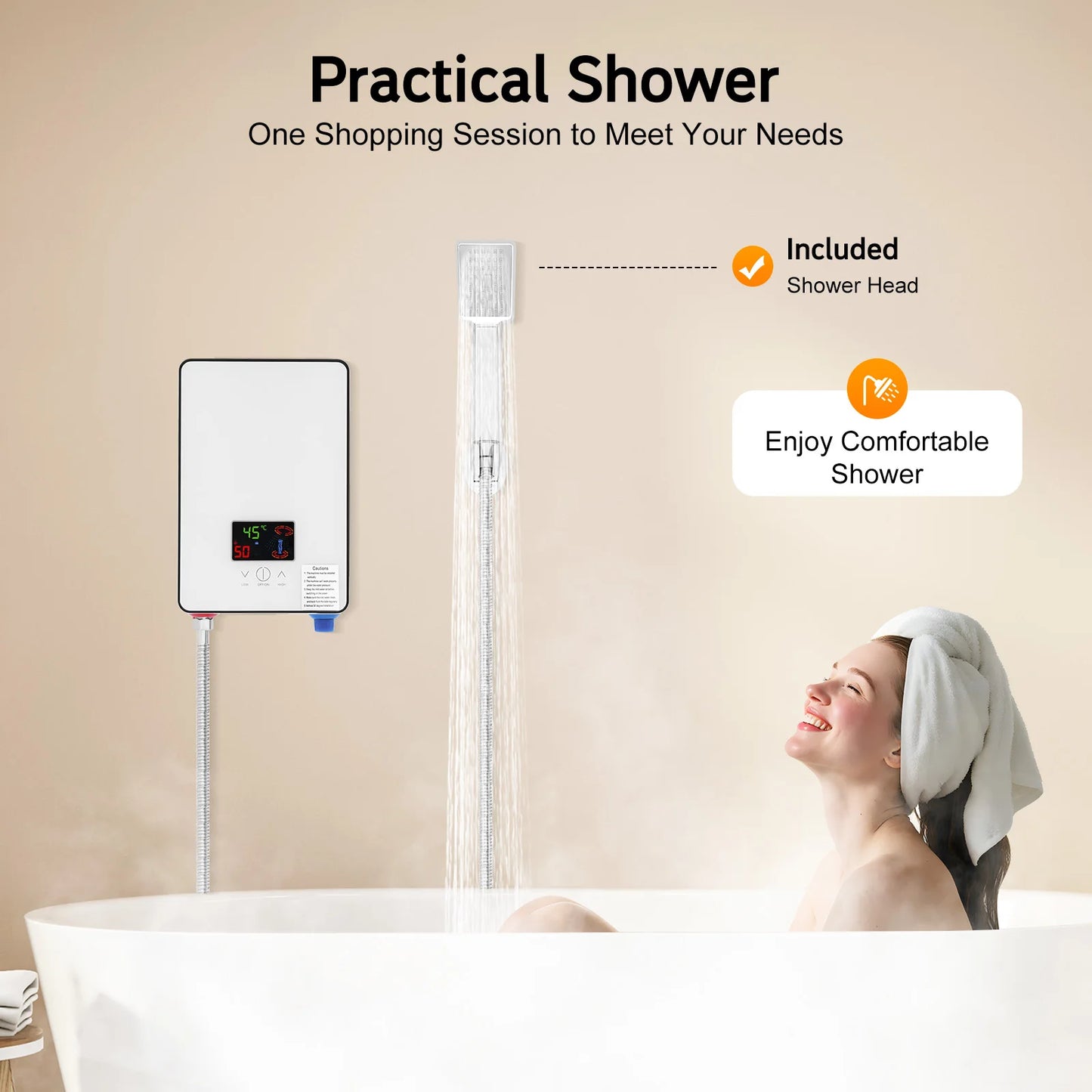 4500W instant electric water heater white by S And B Enterprise with LED touchscreen and shower head