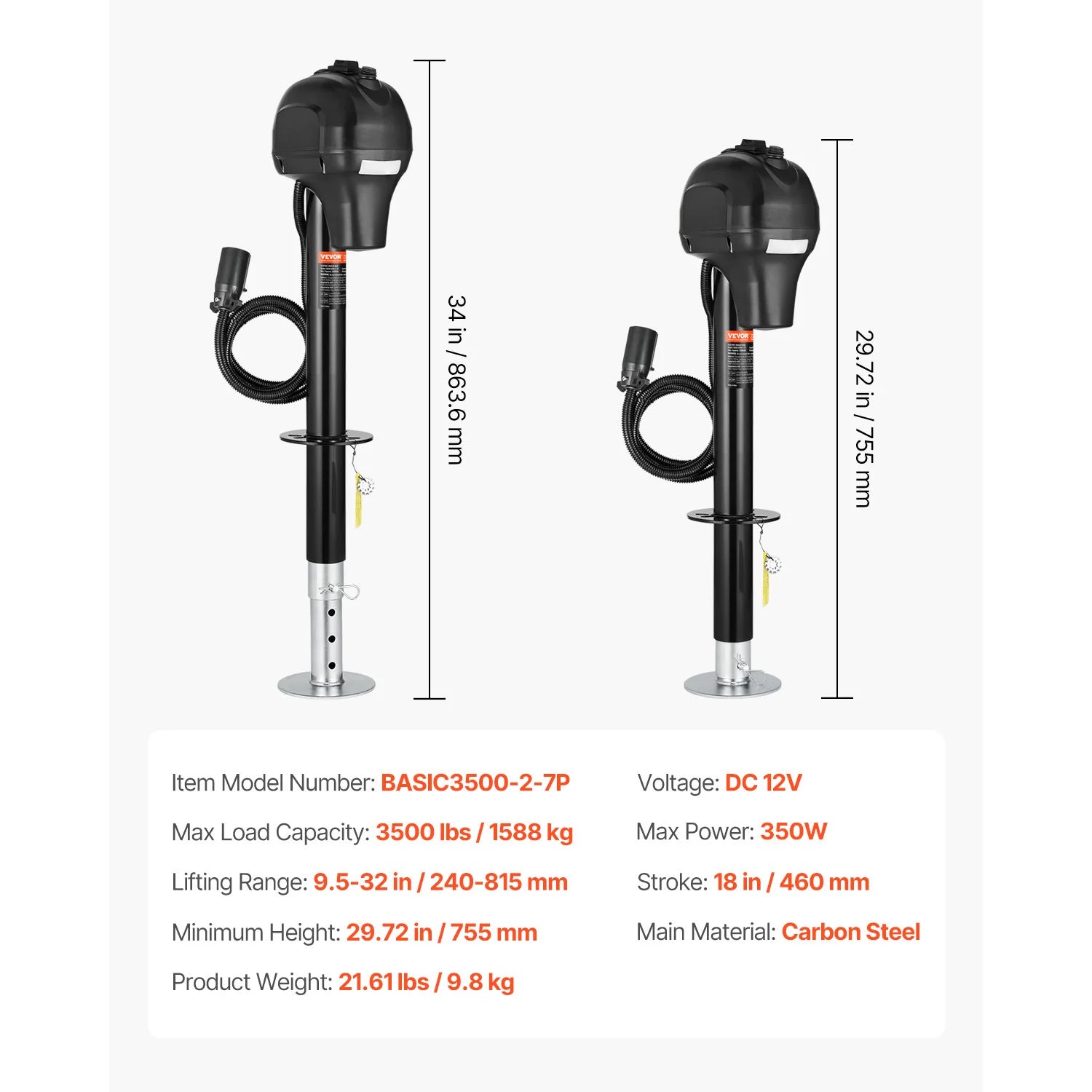 SucceBuy 12V Electric Trailer Jack 7 Pin Connector Crank Handle Lift 5000 Lb by S And B Enterprise