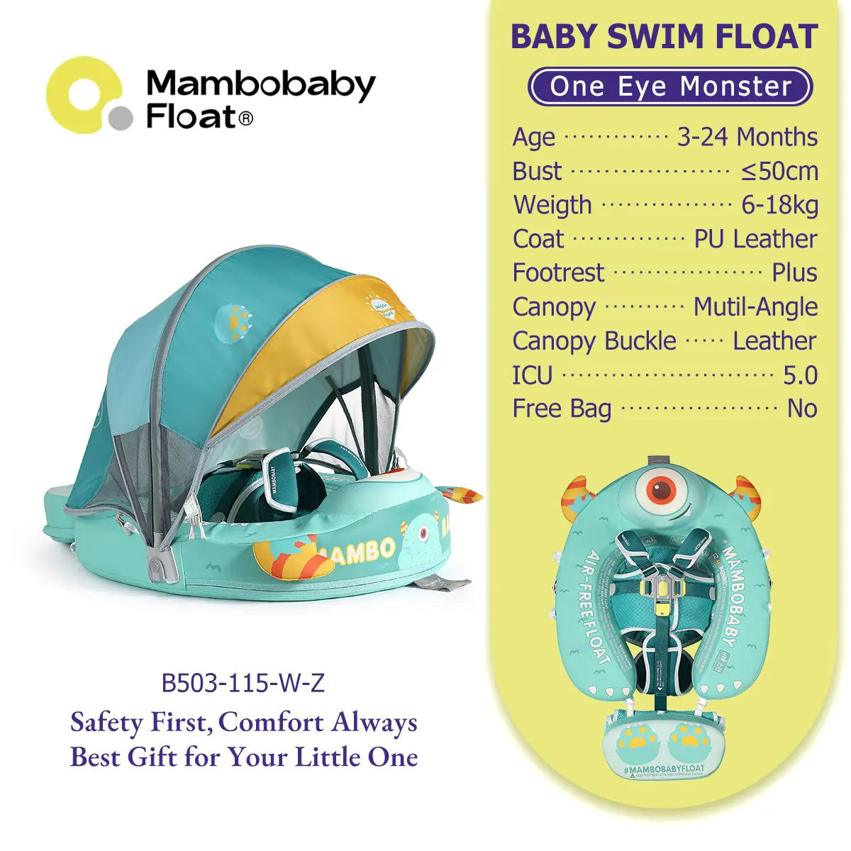 Mambobaby No-Inflation Baby Float With Safe Harness No Leaks