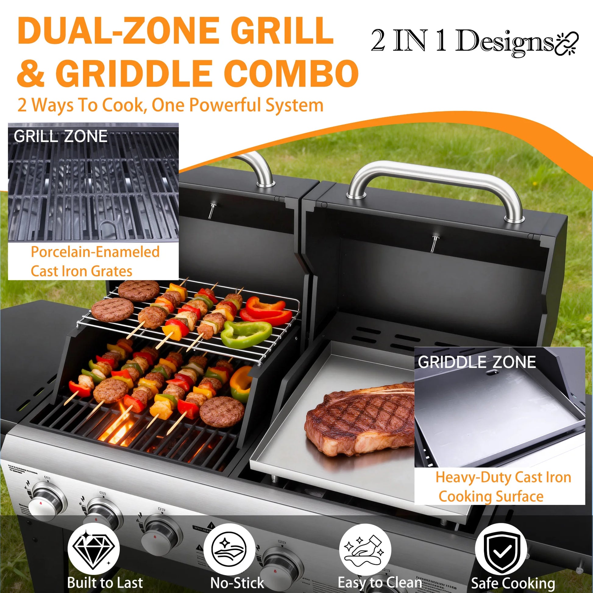 Gas Grill & Flat Top Griddle Combo 54,000 BTU Dual Cooking System,5-Burner Grill Stove Stainless Steel Panel,for Outdoor Cooking by S And B Enterprise