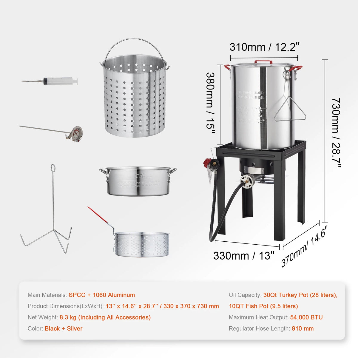 SucceBuy Gas One turkey fryer kit, stainless steel, includes 30 qt turkey pot and 10 qt fish pot