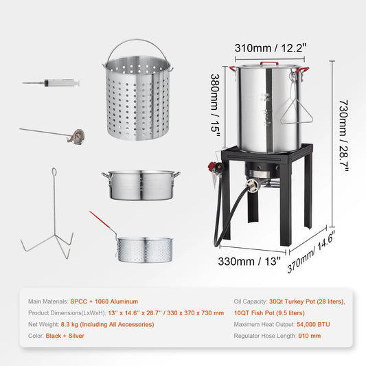 SucceBuy Gas One turkey fryer kit, stainless steel, includes 30 qt turkey pot and 10 qt fish pot