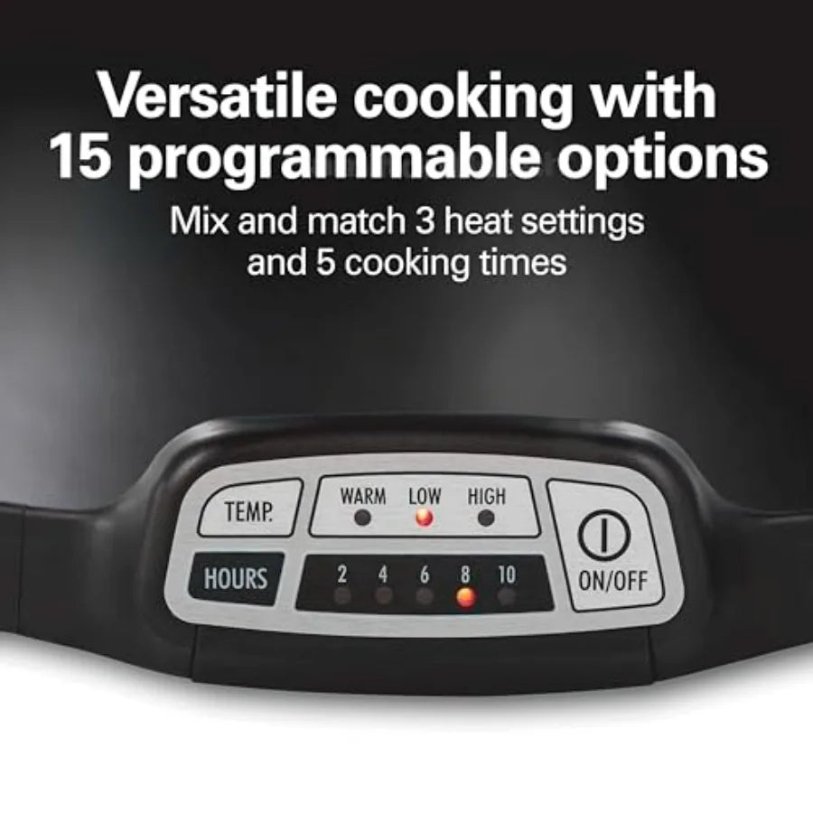 7-Quart Programmable Slow Cooker by S And B Enterprise with 3 temp settings and lid latch strap; dishwasher-safe crock