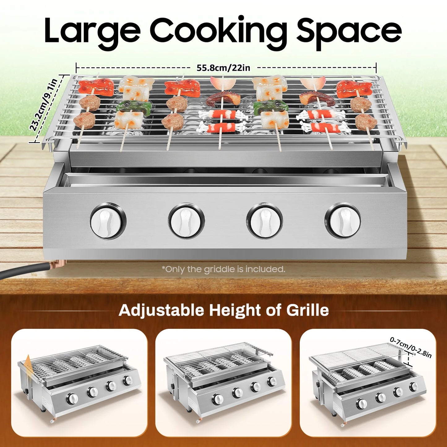 Four-Burner Propane Gas Grill Stainless Steel Portable BBQ Grill