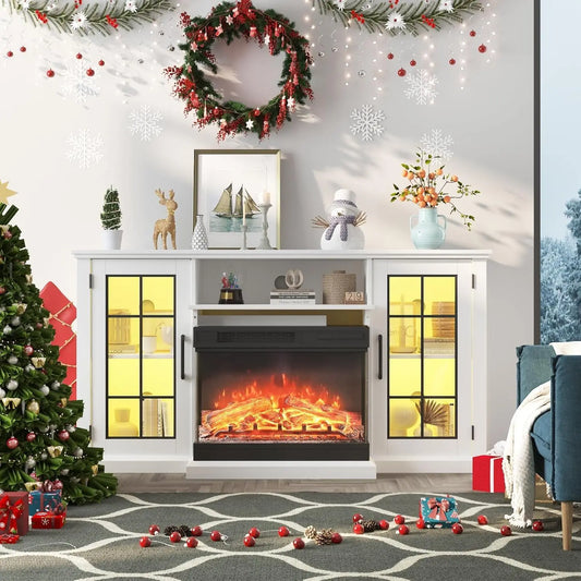 Adoolla Farmhouse Electric Fireplace TV Stand With Storage