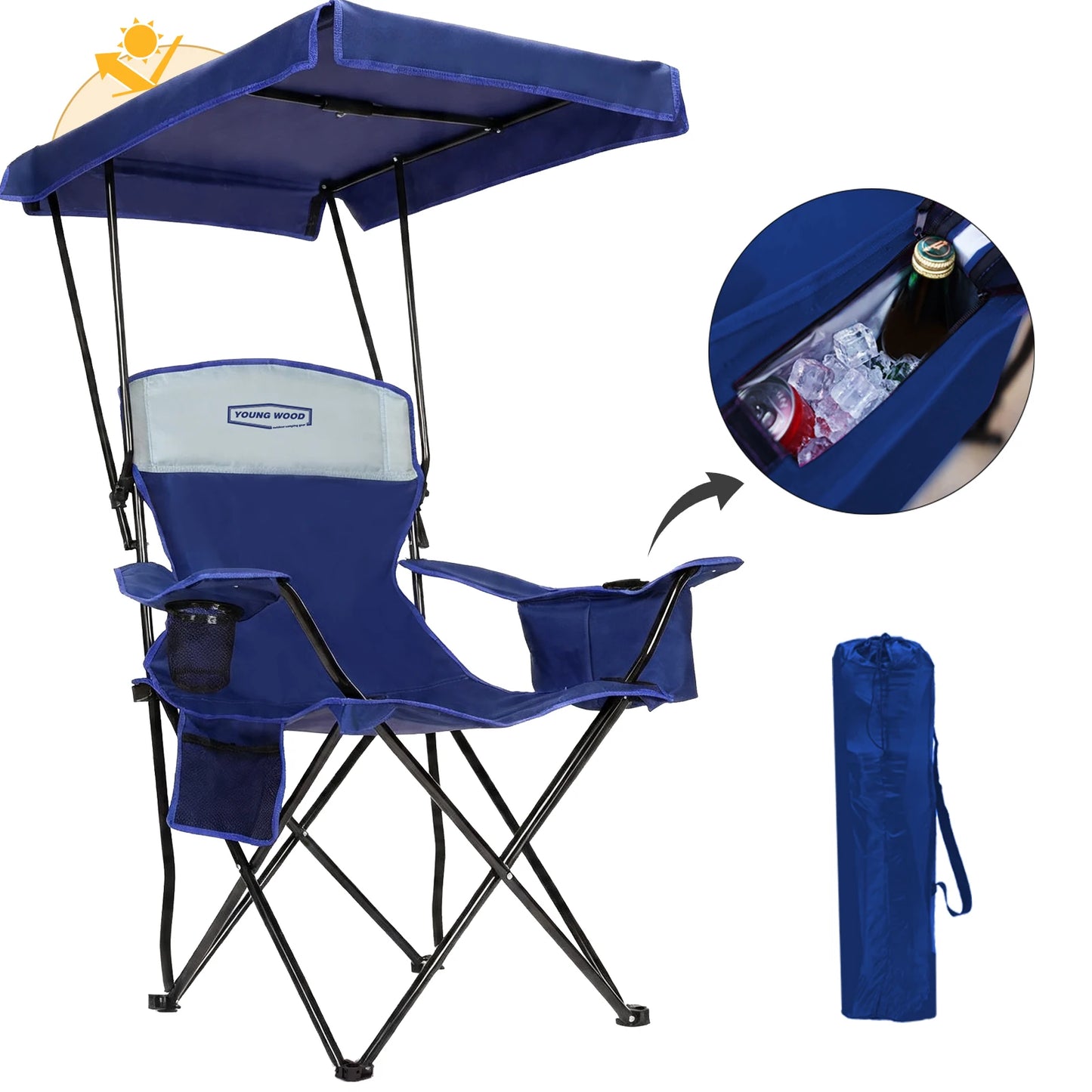 GERC Foldable Camping Chair With Sun Shade, Cooler Bag And Cup Holder Pocket by S And B Enterprise