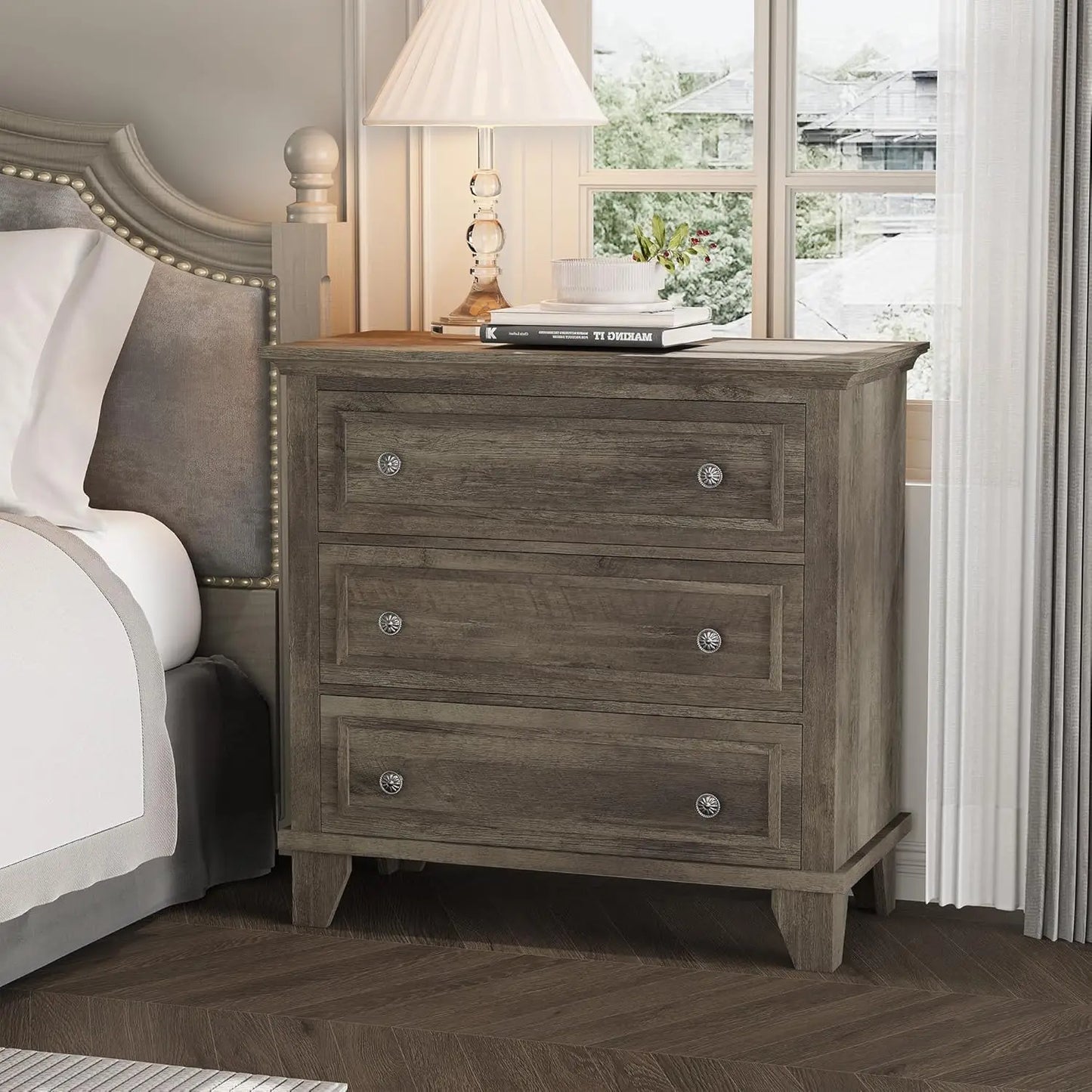 HiMISS 3 Drawer Dresser Wood Storage Chest With Metal Handles