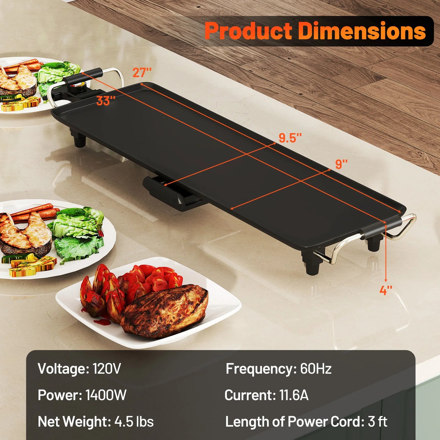 Electric Griddle With Adjustable Temperature Thermostats And Drip Tray