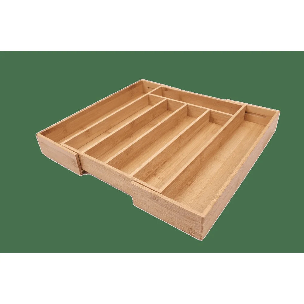 Natural Bamboo Expandable Silverware Organizer With Adjustable Compartments