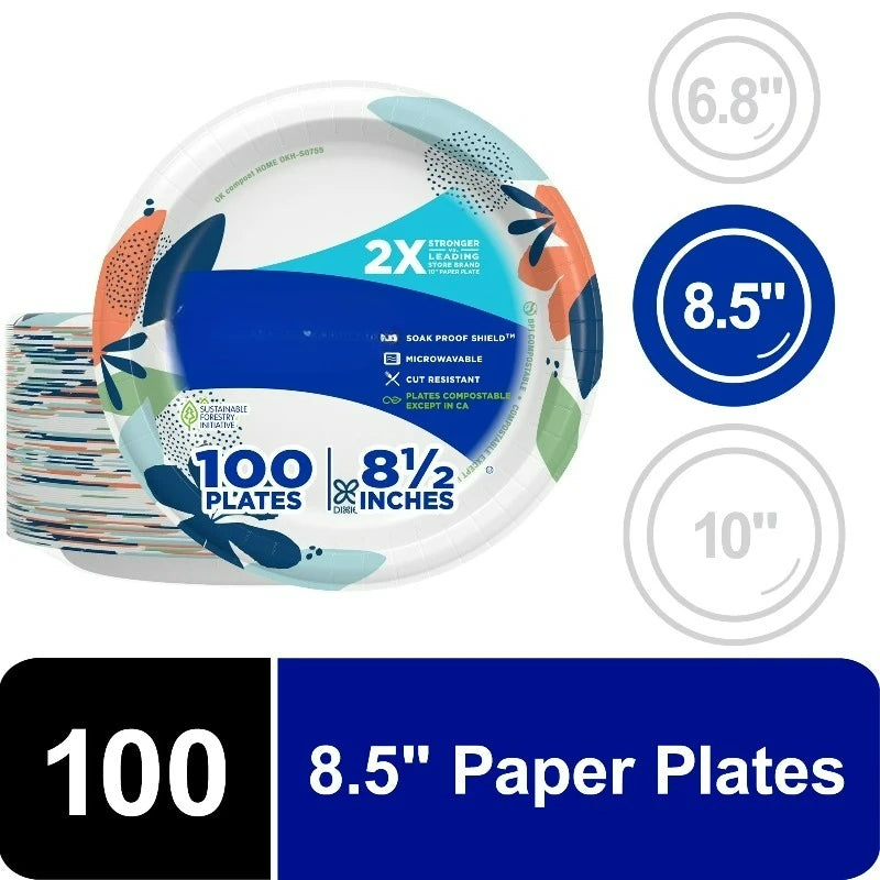 Disposable Paper Plates, 8.5", Multi-Color, 100 Count by S And B Enterprise