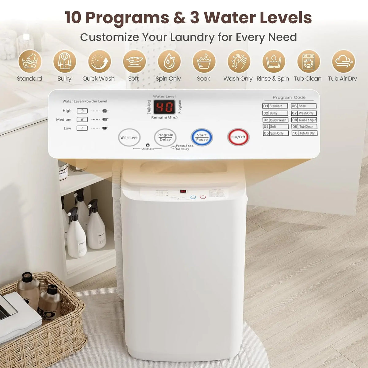 White portable washer and dryer combo with 14 lb washer and 1.5 cu ft dryer; compact unit with top controls.