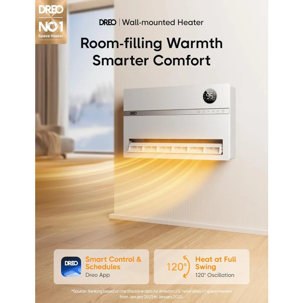 Smart Wall Heater 1500W Electric Space Heater With Remote Control