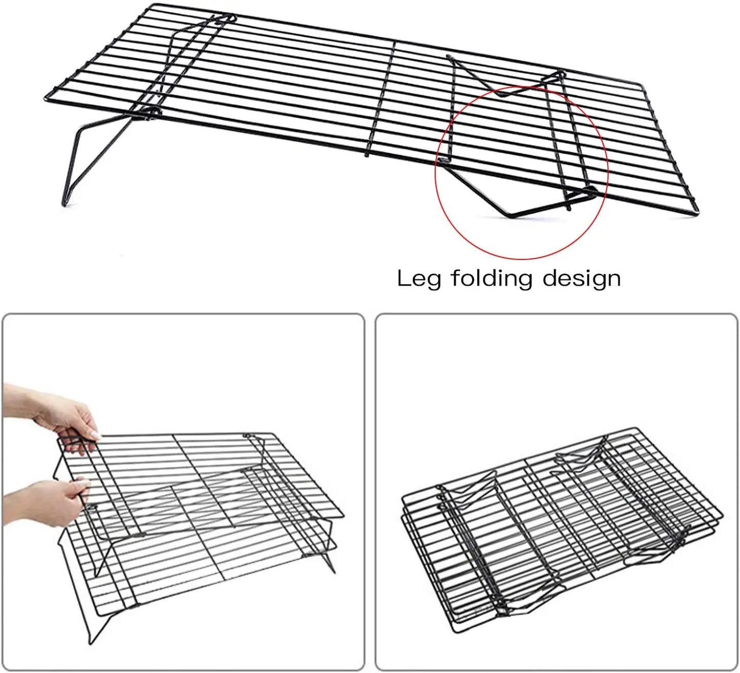 Stainless steel 3-layer foldable wire grid baking rack by S And B Enterprise for cooling, baking and oven use