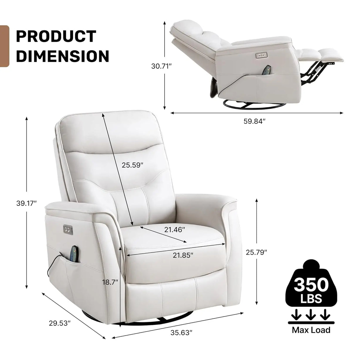 Power Massage Heat Swivel Rocker Recliner Chair w/USB, Nursery Living Room Oversized, Customized