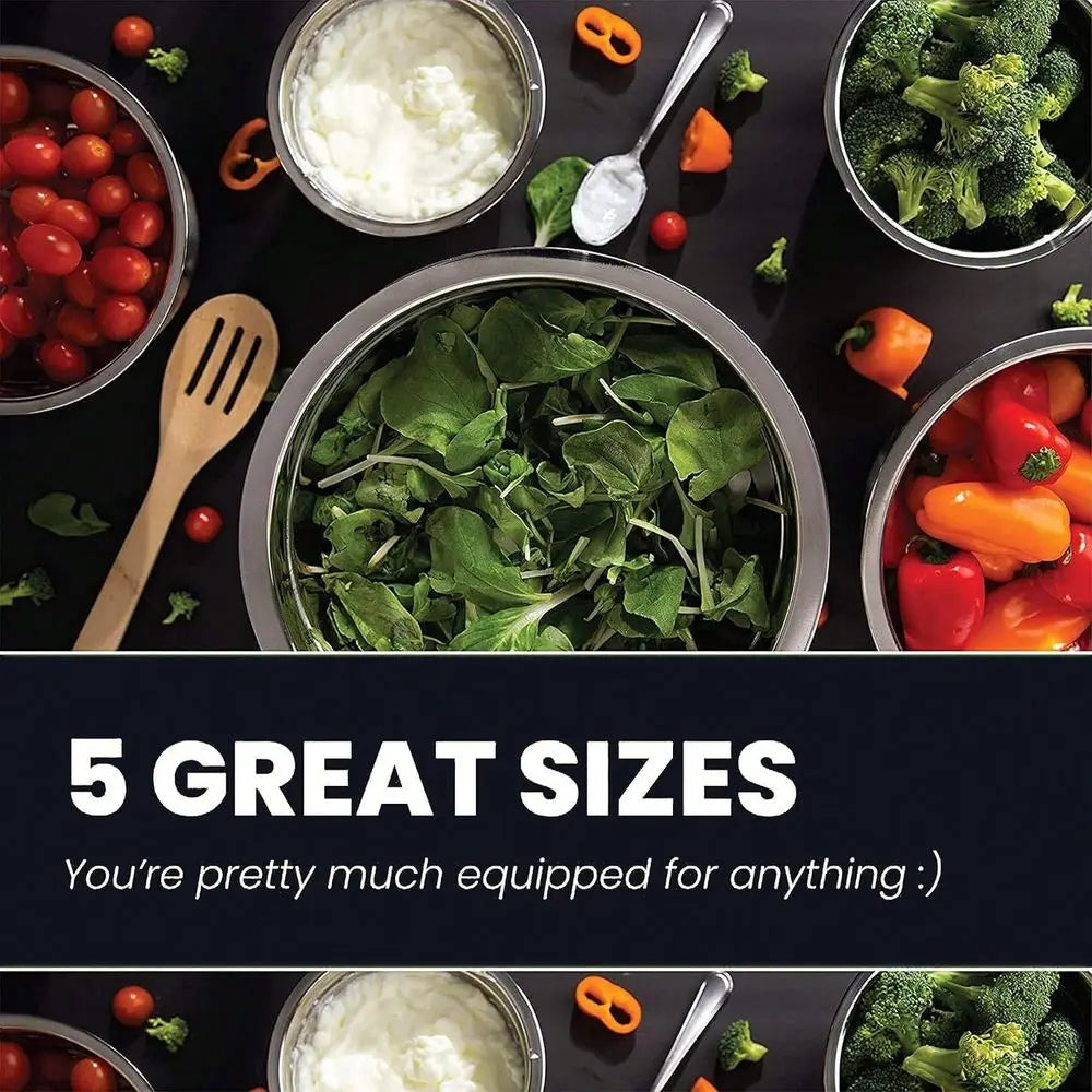 Stainless Steel Nesting Mixing Bowls Five Piece Set by S And B Enterprise