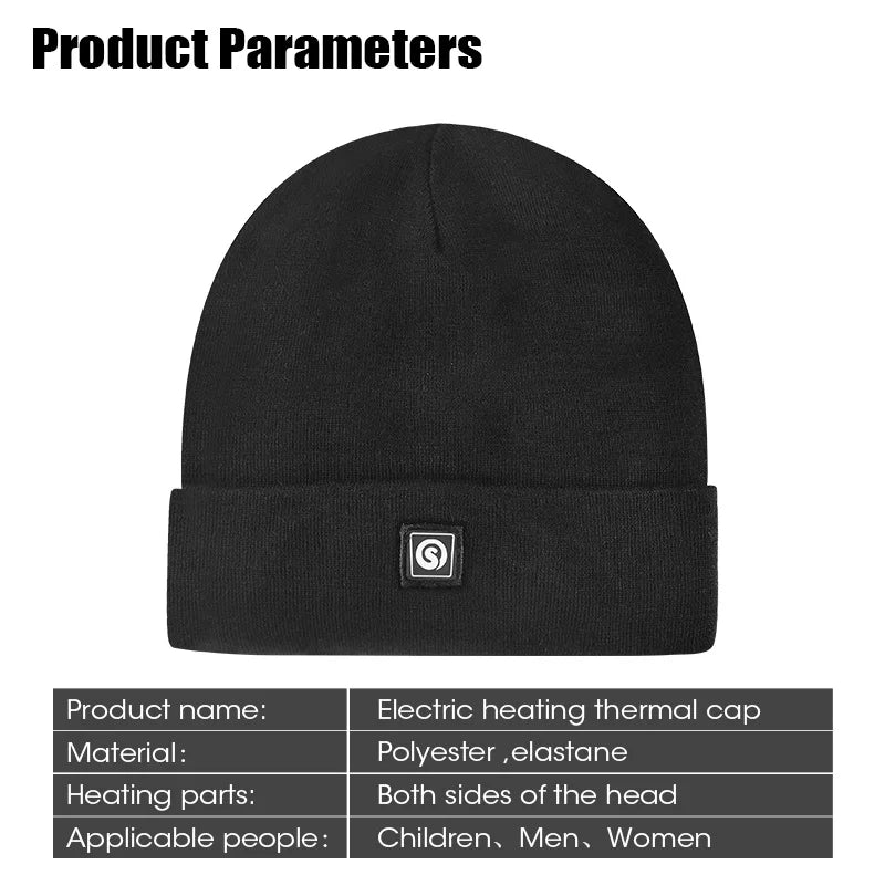 SNOW DEER heated beanie by S And B Enterprise, black knit cap with S logo; rechargeable electric heating hat for men and women.