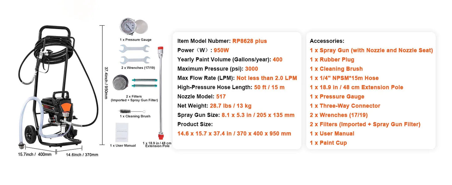 SucceBuy 750W/950W Airless Paint Sprayer, 3000 PSI Electric Handheld