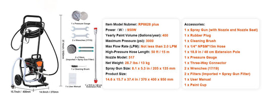 SucceBuy 750W/950W Airless Paint Sprayer, 3000 PSI Electric Handheld