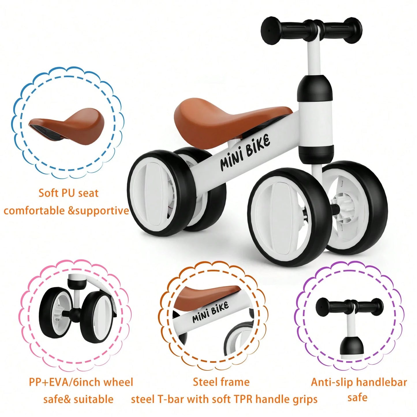 C1 Toddler Balance Bike 4-Wheel No-Pedal Ride On Toy by S And B Enterprise