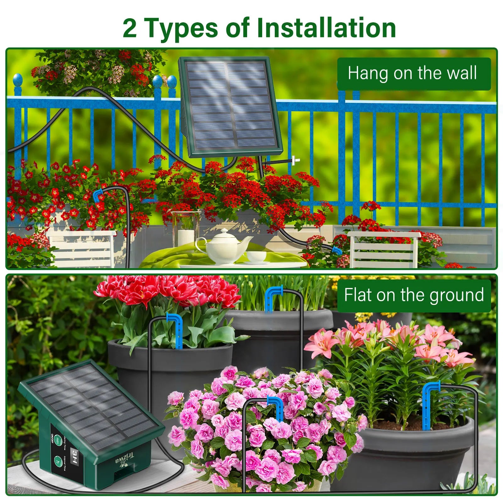 Solar Drip Irrigation System by S And B Enterprise, watering kit: 10m hose and 10 drip tips, wall or ground installation