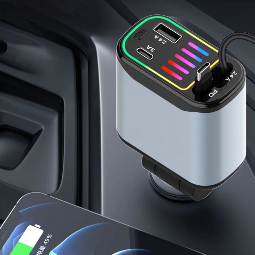 4-In-1 Retractable Car Charger With USB-C And 8-Pin Cables by S And B Enterprise