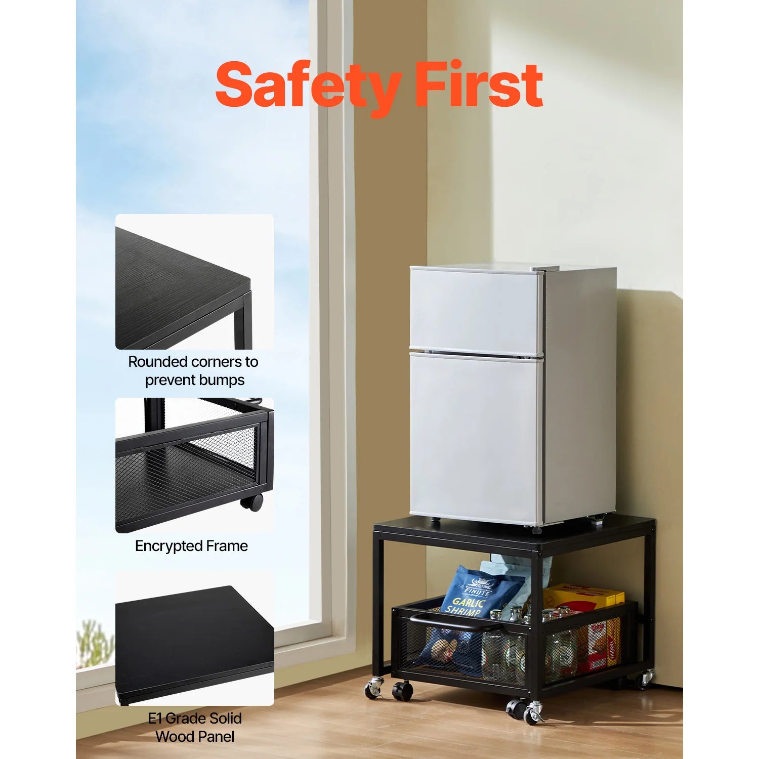 SucceBuy Mini Fridge Stand 198 lbs with Movable Storage Cart & Swivel Wheels Beverage Refrigerator for Office Home Dorm Bars by S And B Enterprise