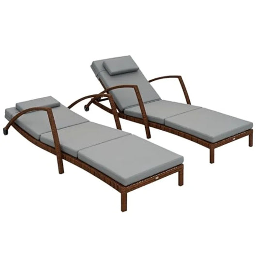 Wicker Chaise Lounge Chairs Outdoor Set Of 2 With Wheels