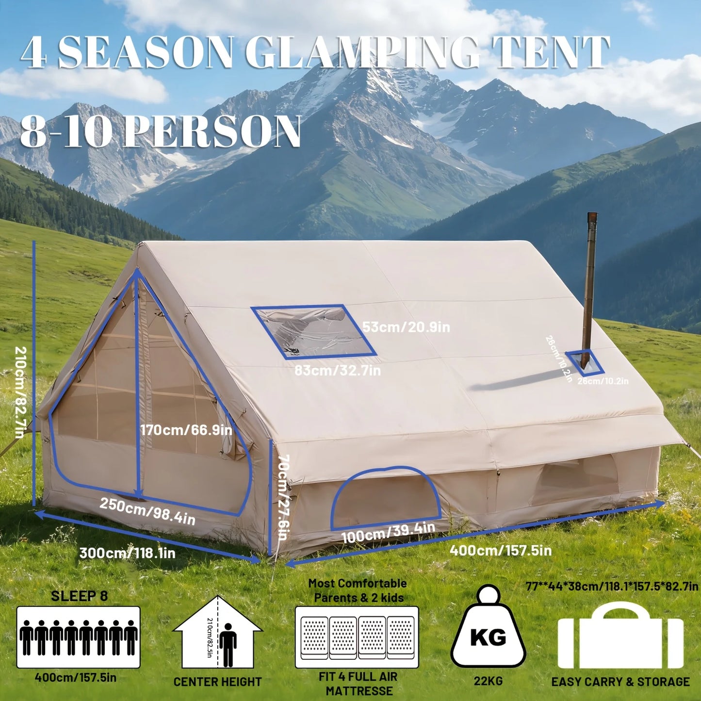 Pakicetus Inflatable Camping Tent With Skylight And Quick Air Flow