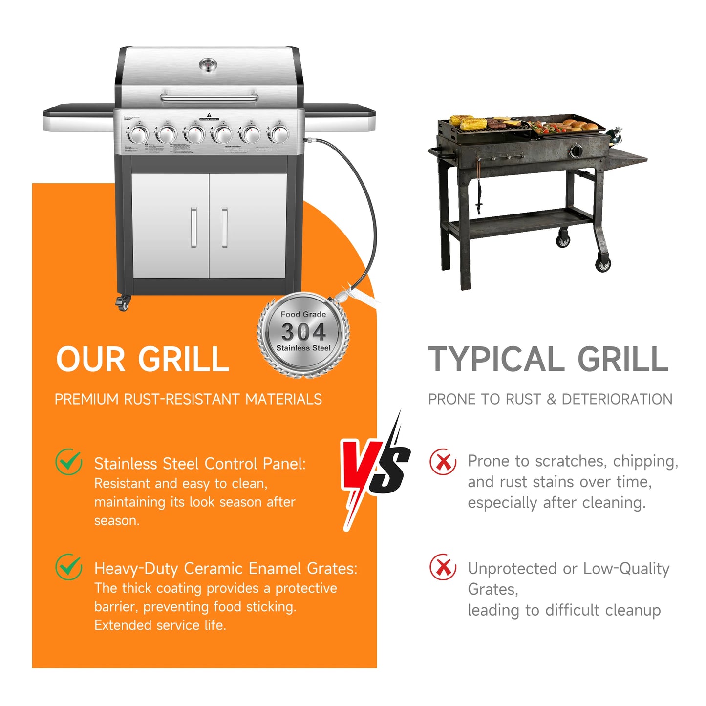 Propane Gas Grill 60,000 BTU Cabinet With Warming Rack
