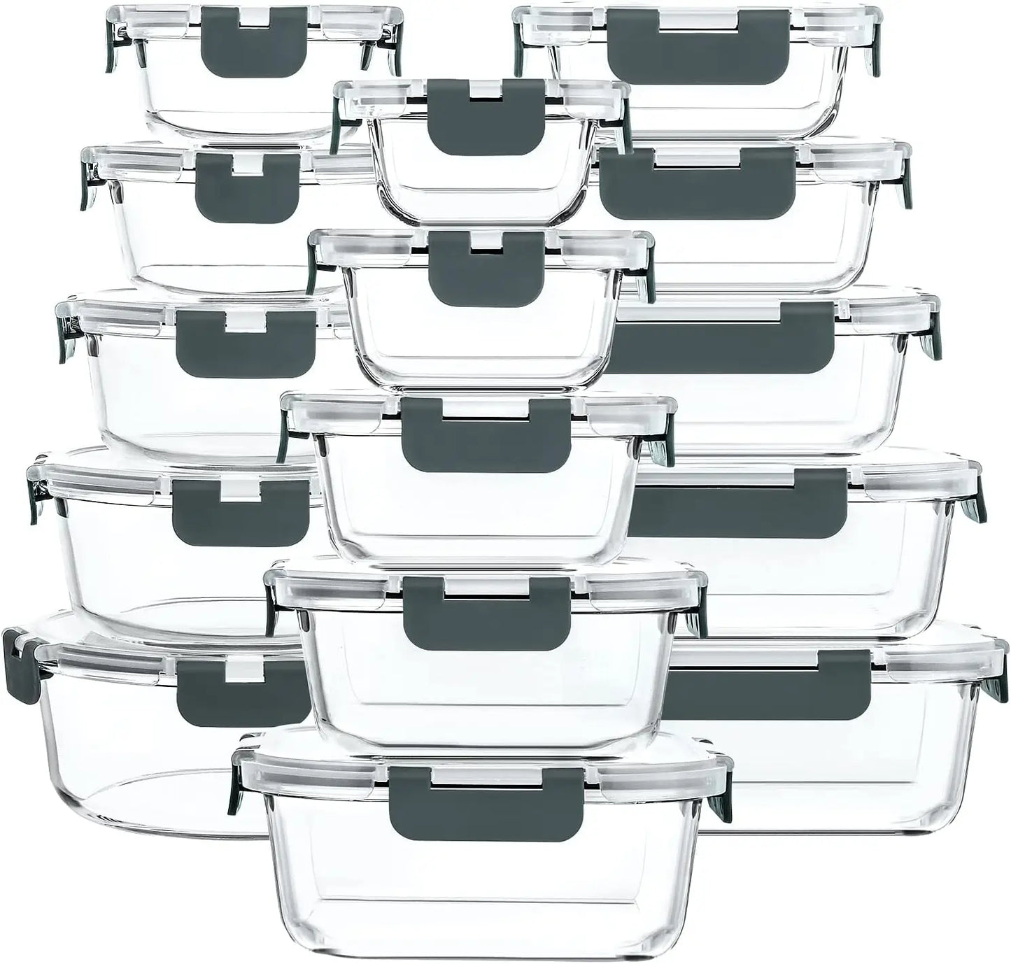 Glass Food Storage Set With Snap Lids Airtight Microwave Safe