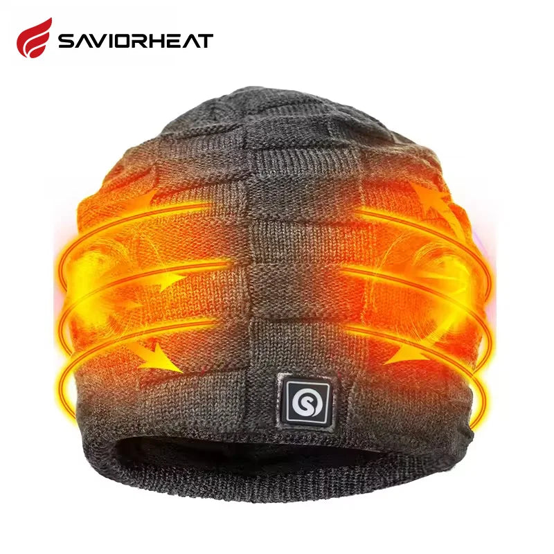 SaviorHeat heated knit beanie with battery warmth; gray unisex hat by S And B Enterprise